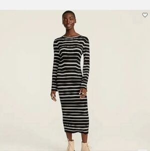 J.CREW Black/Ivory Striped Flared Long Sleeve Sweater Dress - Large